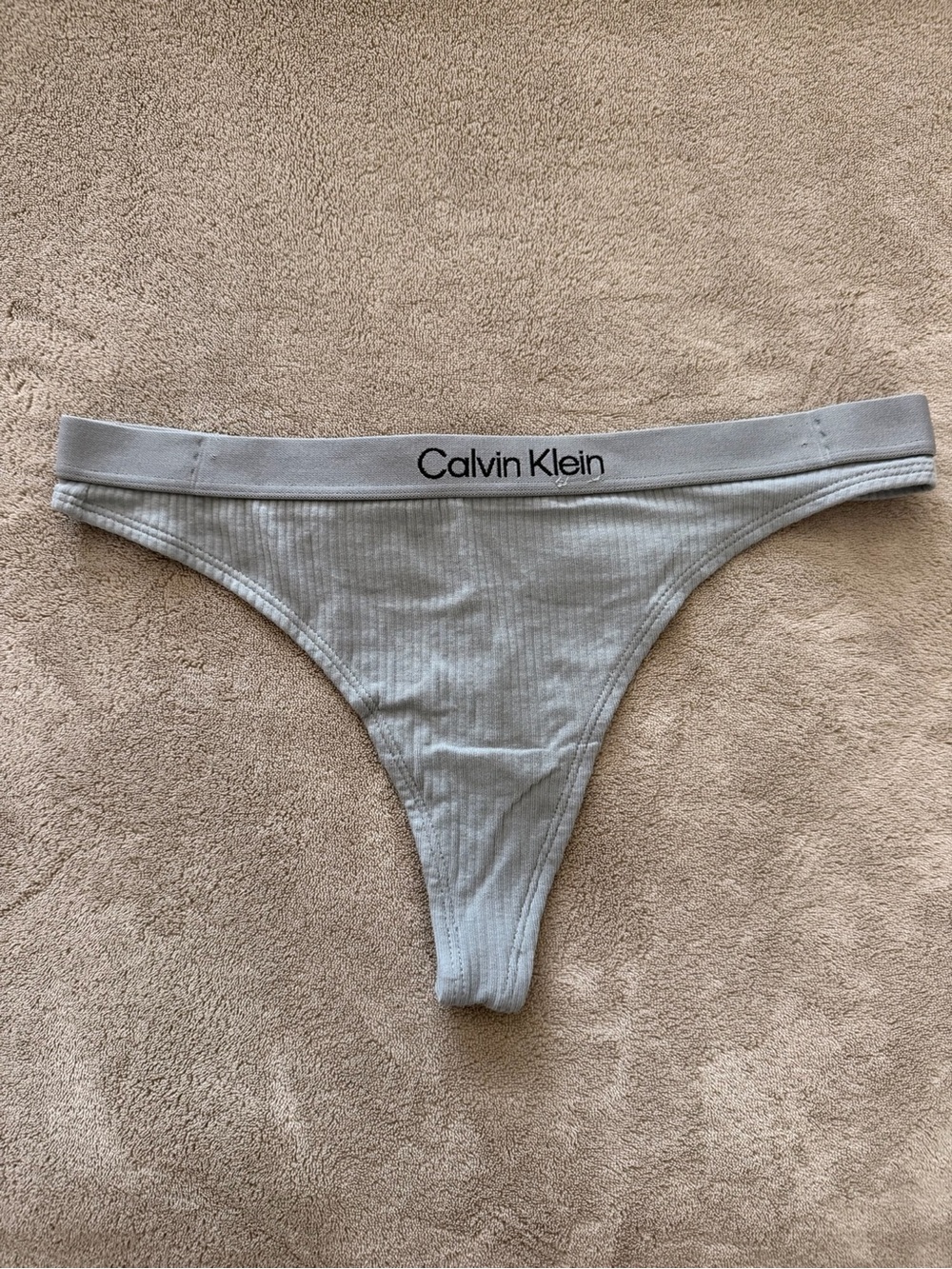 Calvin Klein Light Gray Ribbed cotton Thong, size M